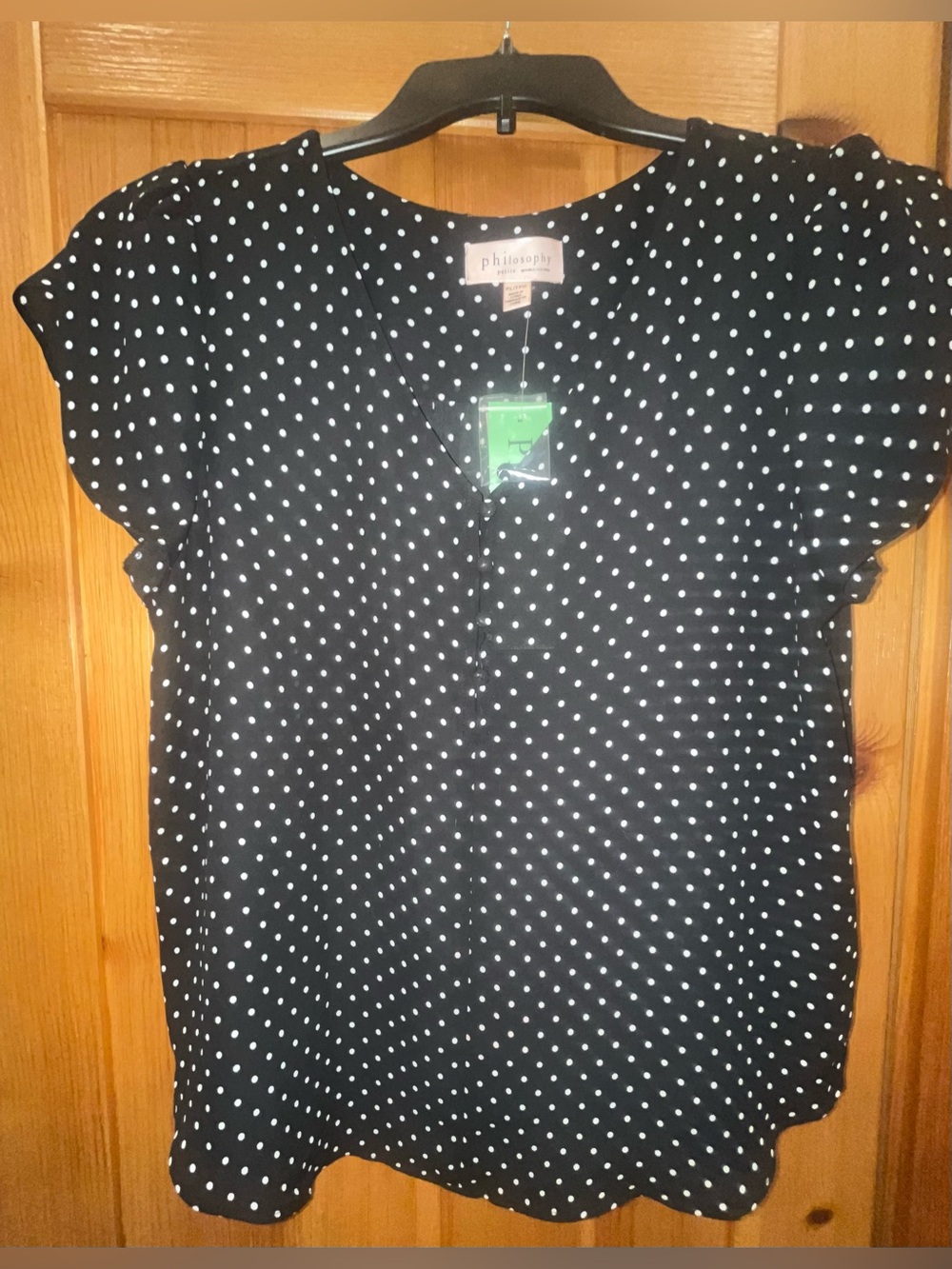 Philosophy Brand New Black and White Sheer Polka Dot Blouse. NWT